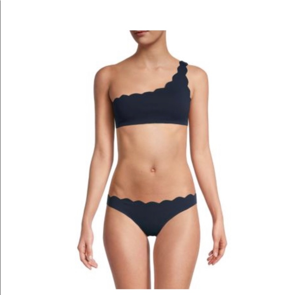 Marysia swim Santa Barbara one shoulder scalloped bikini top indigo size M NWT